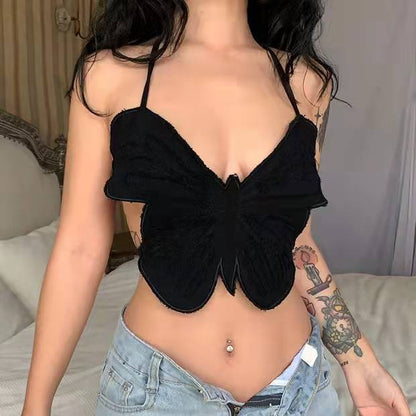 European And American Spice Girl Butterfly Design Niche Halter Camisole Women's Summer Outer Wear Inner Short Sexy Top