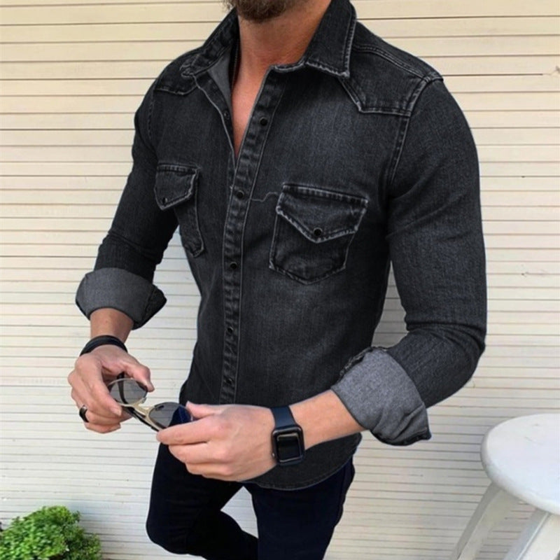 Chaqueta vaquera ajustada para hombre, chaqueta vaquera lavada de manga larga informal de Amazon, comercio exterior, nueva, europea y americana, 2023 