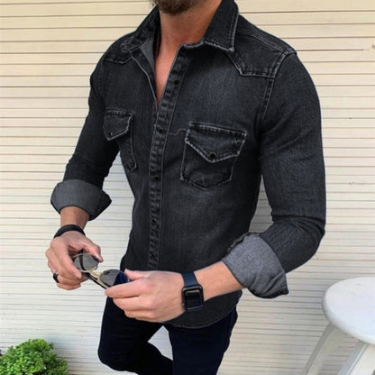 Chaqueta vaquera ajustada para hombre, chaqueta vaquera lavada de manga larga informal de Amazon, comercio exterior, nueva, europea y americana, 2023 