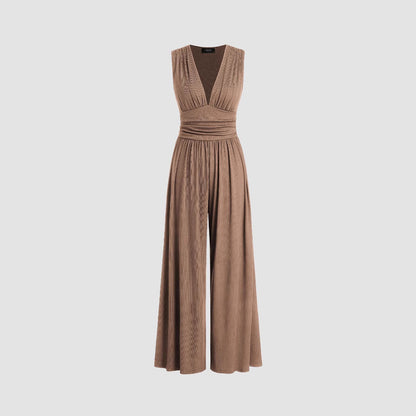 Women's Solid Color Loose Sleeveless Knitted Jumpsuit