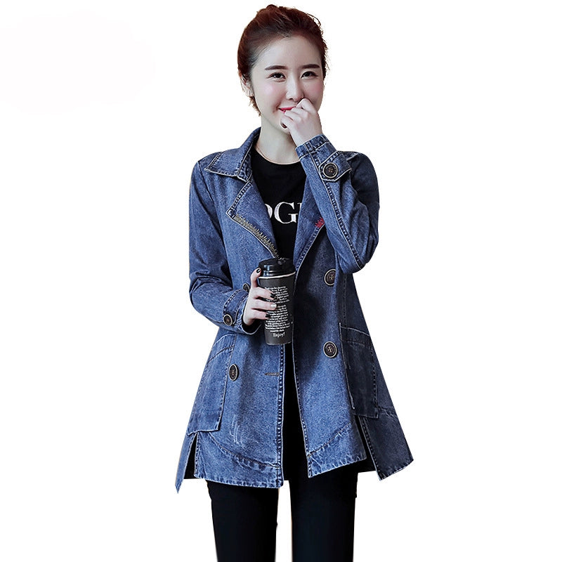 Mid Length Long Length Korean-Style Loose Casual Trench Coat Denim Jacket