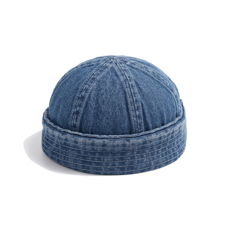 Japanese-style Washed Denim Melon Hat Trendy Brand All-match Retro Street Hip-hop Sailor Hat Curled Landing Hat For Men And Women