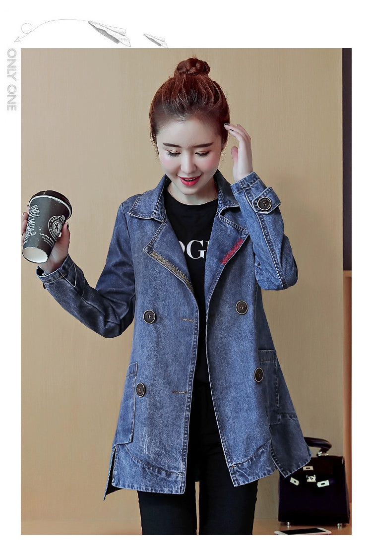 Mid Length Long Length Korean-Style Loose Casual Trench Coat Denim Jacket