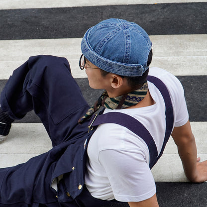 Japanese-style Washed Denim Melon Hat Trendy Brand All-match Retro Street Hip-hop Sailor Hat Curled Landing Hat For Men And Women