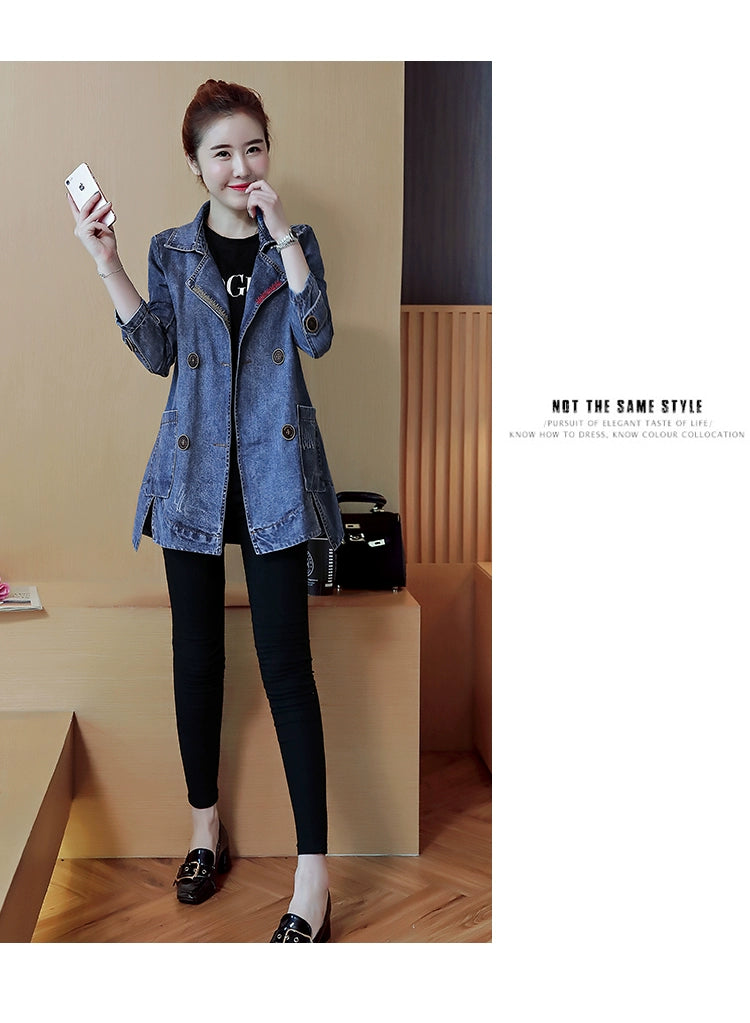 Mid Length Long Length Korean-Style Loose Casual Trench Coat Denim Jacket