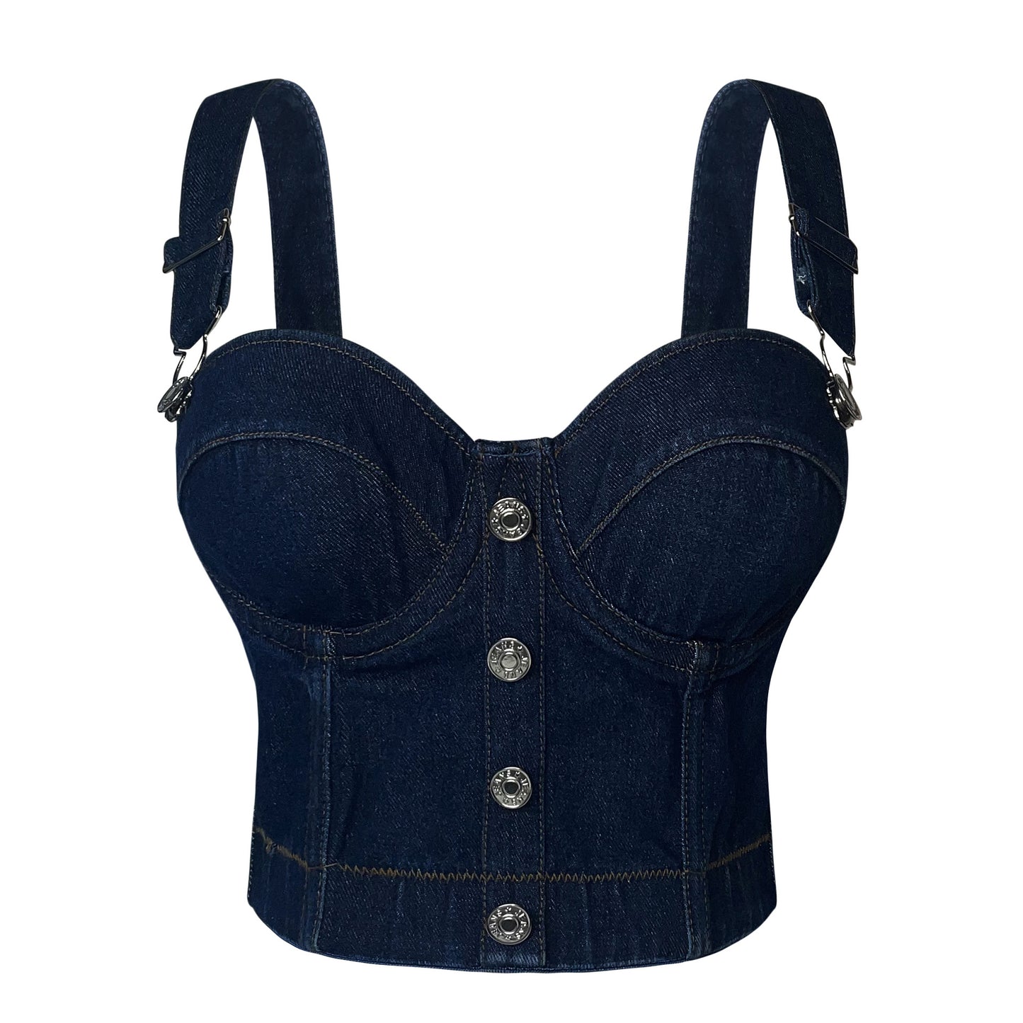 Hot Joker Strap Button Slim-fit Denim Tube Top Camisole