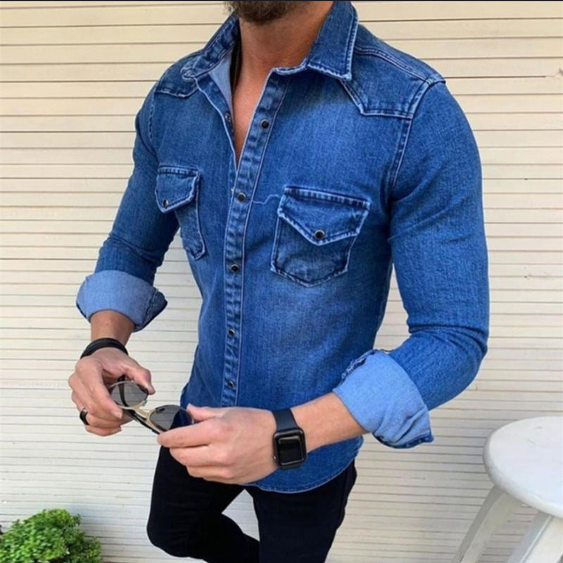 Chaqueta vaquera ajustada para hombre, chaqueta vaquera lavada de manga larga informal de Amazon, comercio exterior, nueva, europea y americana, 2023 