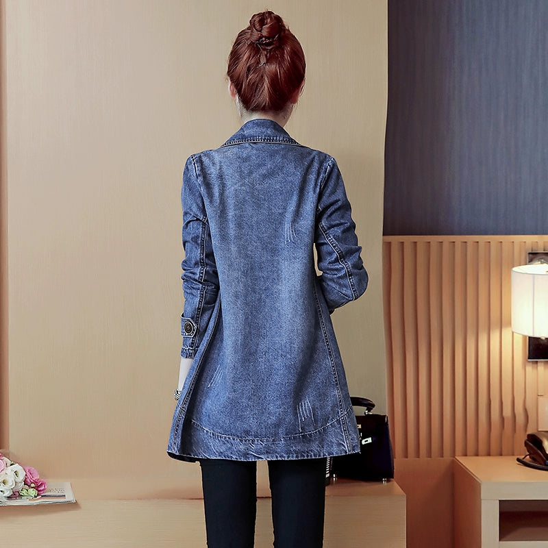 Mid Length Long Length Korean-Style Loose Casual Trench Coat Denim Jacket