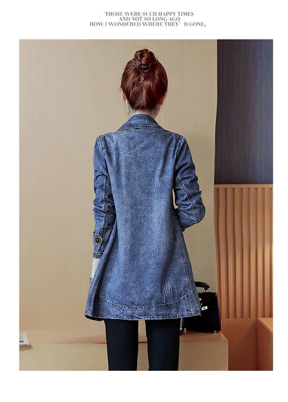 Mid Length Long Length Korean-Style Loose Casual Trench Coat Denim Jacket