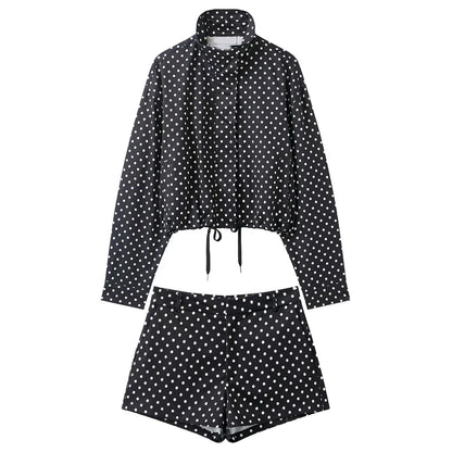 Woman Autumn Long Sleeves Turtleneck Zipper With Pockets Drawstring Casual Coats Women Fashion Polka Dot Printed Jacket