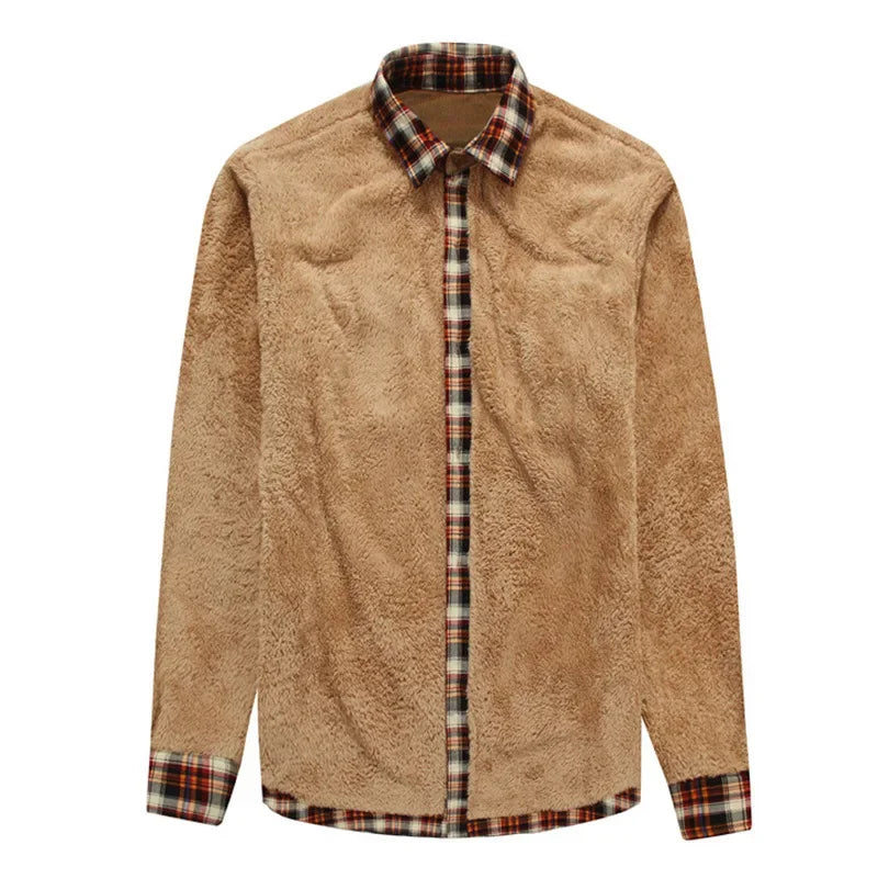 Men Winter Shirts Jackets Fleece Warm Plaid Shirts Coats High Quality Men Cotton Fit Business Casual Outerwear Shirts Jackets 4