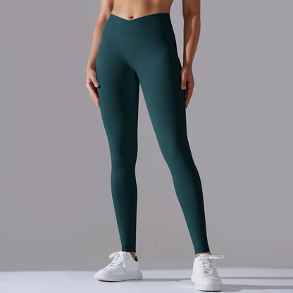 Seamless Yoga Pant Cross Over Waistband Sports Fitness Legging Women High Waist Gym Scrunch Butt Running Workout Leggings