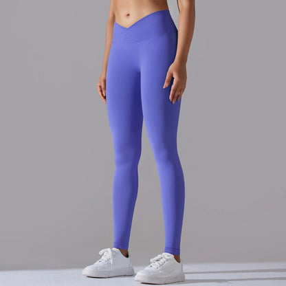 Seamless Yoga Pant Cross Over Waistband Sports Fitness Legging Women High Waist Gym Scrunch Butt Running Workout Leggings