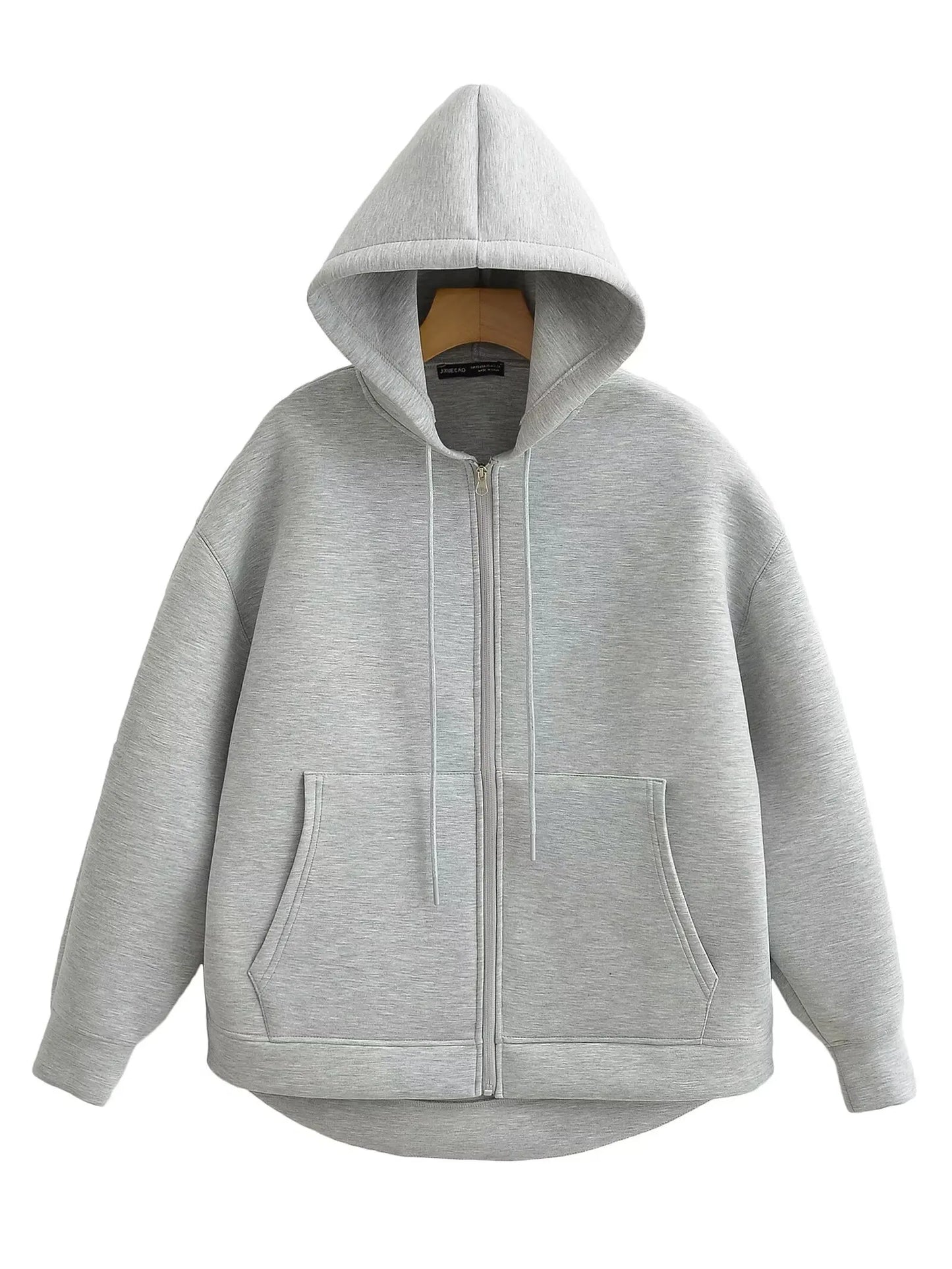 HH 2026 Casual Women's Soild Zipper Hoodie Long Sleeve Big Pocket Zipper Jacket With Hood Female Loose Outerwear Coat Tops