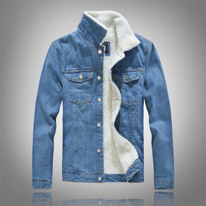 2025 Autumn/Winter New Fashion Solid Color Lamb Wool Denim Jacket Men's Casual Thick Warm High Quality Plus-Size Jacket M-3XL