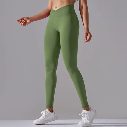 Seamless Yoga Pant Cross Over Waistband Sports Fitness Legging Women High Waist Gym Scrunch Butt Running Workout Leggings