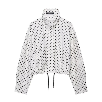 Woman Autumn Long Sleeves Turtleneck Zipper With Pockets Drawstring Casual Coats Women Fashion Polka Dot Printed Jacket