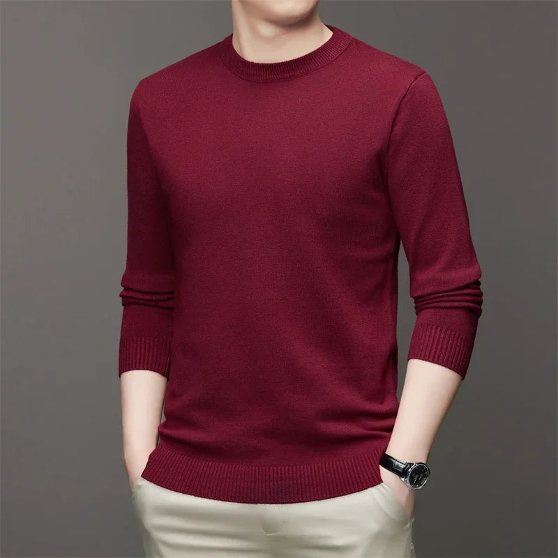 7 Colour Men's Round Neck Long Sleeved Solid Color Sweater Soft Warm and Comfortable Top with a Base