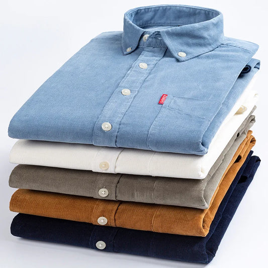 Retro Cotton Corduroy Warm Winter Shirt Men’s Long Sleeve Casual Soft Comfortable Pocket Dress Shirts for Male Blouse Clothes