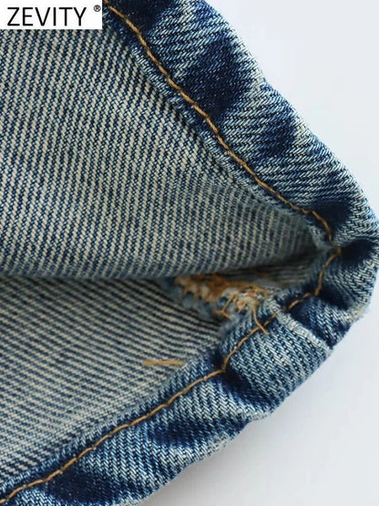 Zevity Women Fashion V Neck Single Breasted Denim Sling Smock Blouse Femme Chic Back Elastic Shirt Blusas Sim Crop Tops LS3773