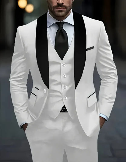 Men's Formal Suit Set Business Casual Slim Fit Tuxedo for Wedding, Long Sleeve Notch Lapel, Groom