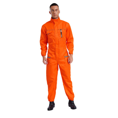Men Resistant Coveralls Work Uniforms for Factory Workshop Stand Collar Long Sleeve Multi-pockets One-piece Jumpsuit Worker Wear