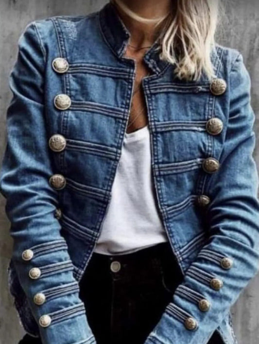 Abrigo vaquero Vintage para ir al trabajo para mujer, moda europea americana, Top ajustado, chaquetas de doble botonadura elegantes que combinan con todo