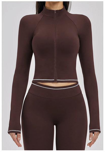 Seamless Yoga Long Sleeve Women Sports Jacket Zipper Fitness Yoga Shirt Gym Top Activewear Running Coats Cycling Workout Clothes