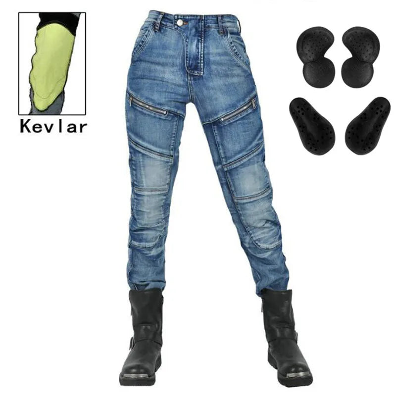 Womens zipper pants Motorcycle jeans Men's high elastic motorcycle riding rider pants Racing pants with protective