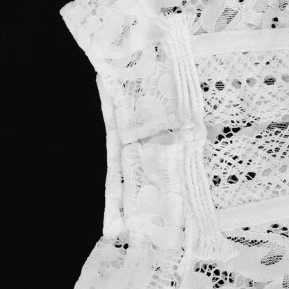 Women's Lace Printed Shirts Tops Spring New Full Sleeve Hollow Out Single Breasted Patchwork Blouse Female Fashion Shrug Shirts