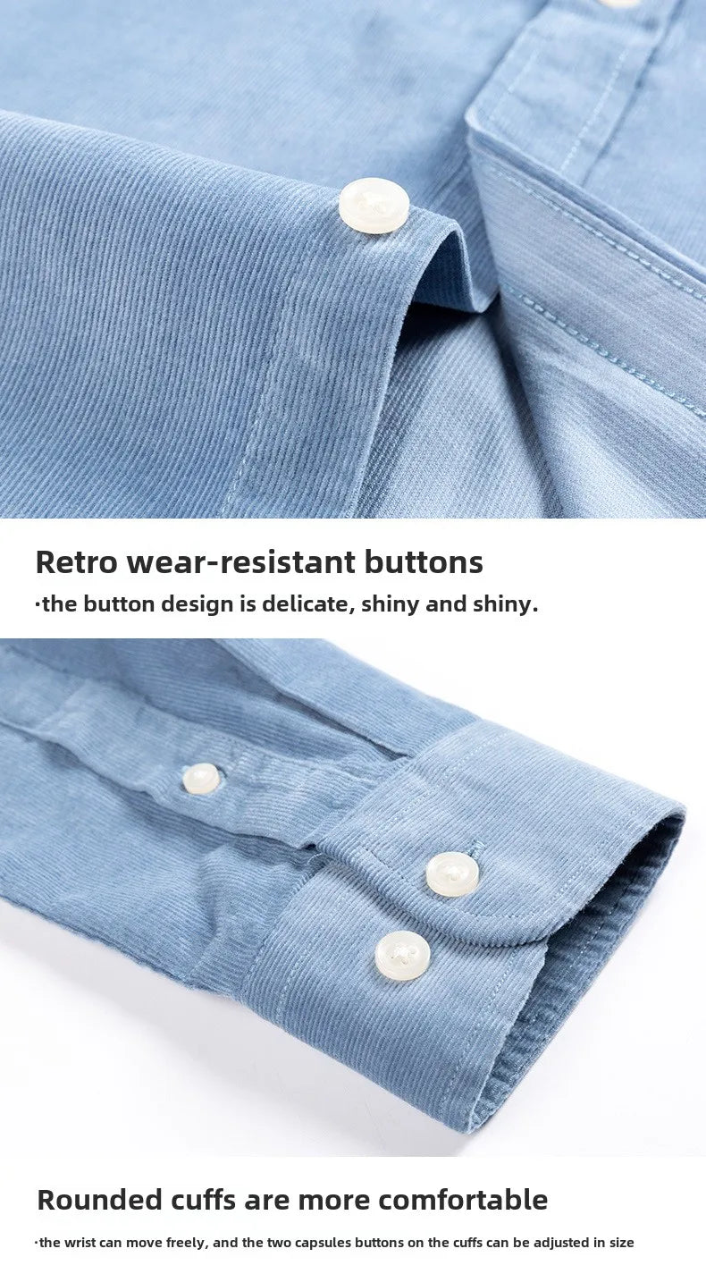 Retro Cotton Corduroy Warm Winter Shirt Men’s Long Sleeve Casual Soft Comfortable Pocket Dress Shirts for Male Blouse Clothes