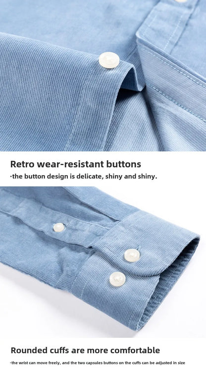 Retro Cotton Corduroy Warm Winter Shirt Men’s Long Sleeve Casual Soft Comfortable Pocket Dress Shirts for Male Blouse Clothes