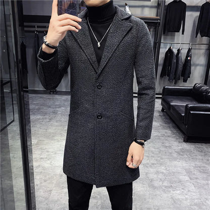 Men Winter Trench Coats Long Jackets Men Slim Fit Casual Wool Blends Business Casual Trench Thicker Warm Long Coats Size 5XL