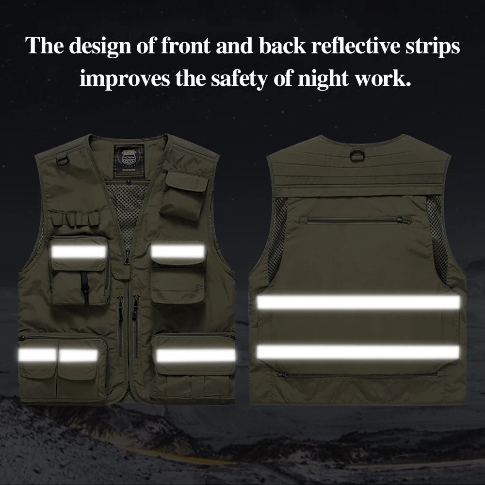 Workwear Safety Vest with Multi Pocket Emergency Rescue Volunteers Communication Safety Jacket Outdoor Work Clothing