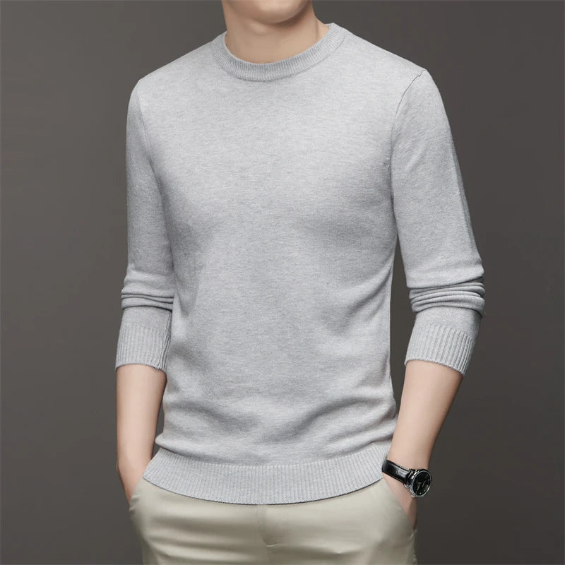 7 Colour Men's Round Neck Long Sleeved Solid Color Sweater Soft Warm and Comfortable Top with a Base