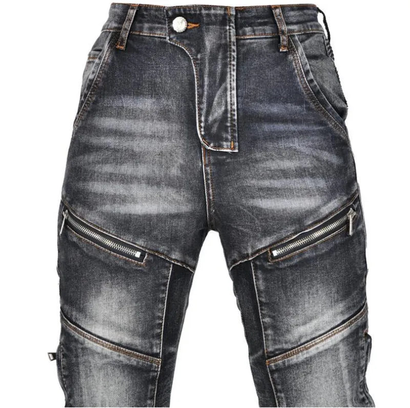 Womens zipper pants Motorcycle jeans Men's high elastic motorcycle riding rider pants Racing pants with protective