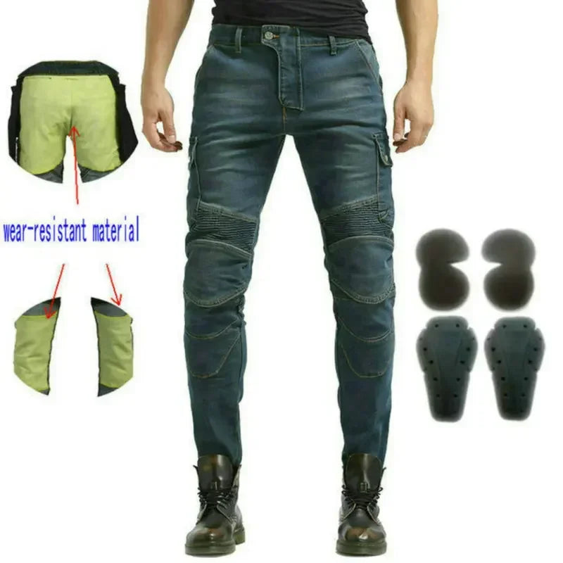 Denimaster Biker Wear-Resistant Motorcycle Riding Jeans Knight Sports Cycling Loose Straight Pants Wear Resistant Material Trousers