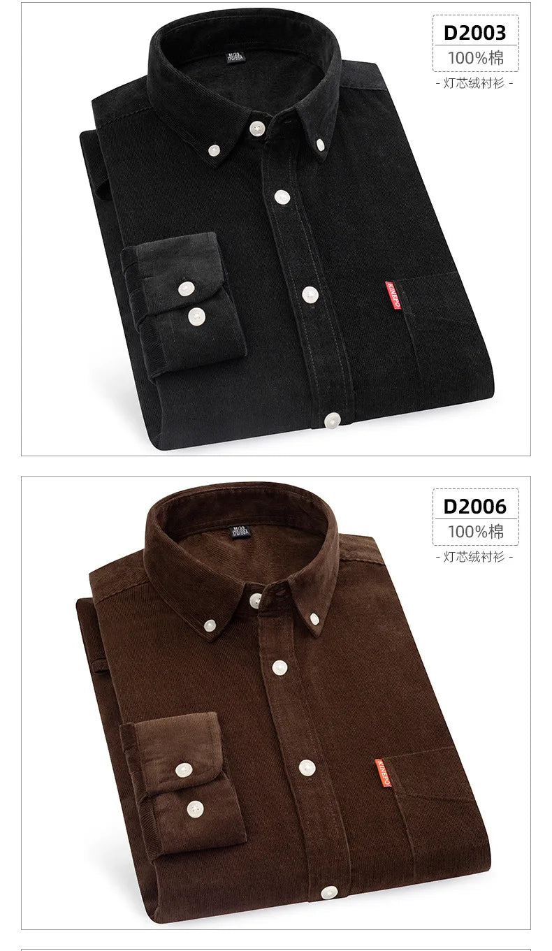 Retro Cotton Corduroy Warm Winter Shirt Men’s Long Sleeve Casual Soft Comfortable Pocket Dress Shirts for Male Blouse Clothes