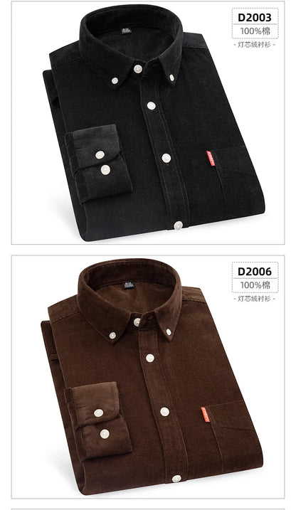 Retro Cotton Corduroy Warm Winter Shirt Men’s Long Sleeve Casual Soft Comfortable Pocket Dress Shirts for Male Blouse Clothes