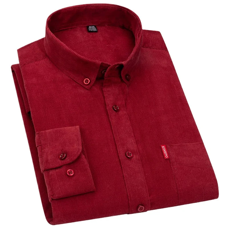 Retro Cotton Corduroy Warm Winter Shirt Men’s Long Sleeve Casual Soft Comfortable Pocket Dress Shirts for Male Blouse Clothes