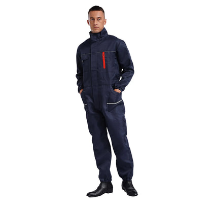 Men Resistant Coveralls Work Uniforms for Factory Workshop Stand Collar Long Sleeve Multi-pockets One-piece Jumpsuit Worker Wear