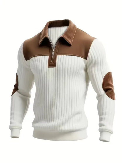 Style Knitted Pullover With A Turned-up Collar Patchwork Embroidery Casual Office And Sporty Style With A Zipper On The Front