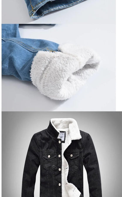 2025 Autumn/Winter New Fashion Solid Color Lamb Wool Denim Jacket Men's Casual Thick Warm High Quality Plus-Size Jacket M-3XL