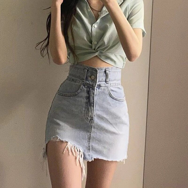 Sexy Hip Wrap Denim Mini Skirt with Shorts Women 2025 Summer Vintage High Waist Short Skirts Woman Chic All Match Jeans Skirt