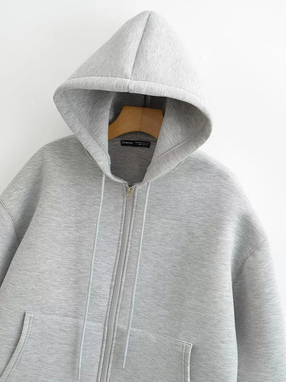 HH 2026 Casual Women's Soild Zipper Hoodie Long Sleeve Big Pocket Zipper Jacket With Hood Female Loose Outerwear Coat Tops