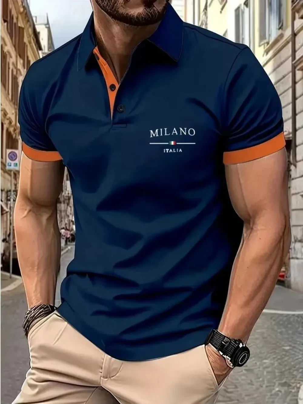 European and American summer fashion men's sports simple letter print comfortable breathable polo shirt outdoor urban casual top