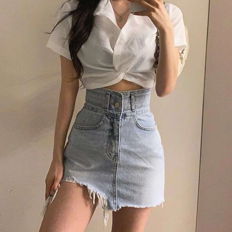 Sexy Hip Wrap Denim Mini Skirt with Shorts Women 2025 Summer Vintage High Waist Short Skirts Woman Chic All Match Jeans Skirt