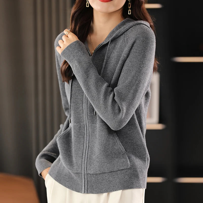 Women Cardigans Autumn Winter Turn-down Collar Zip Front Cardigan Thick Loose Sweater Basic Warm Knit Casual Korean Outerwear
