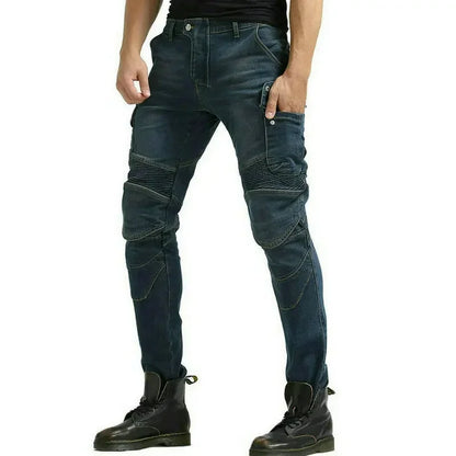 Denimaster Biker Wear-Resistant Motorcycle Riding Jeans Knight Sports Cycling Loose Straight Pants Wear Resistant Material Trousers
