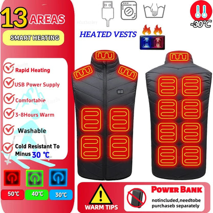21 Areas Intelligent Electric Heating Vest Men's Winter Warm Jacket Usb Dual Control Infrared Heating Suit Casual Men Vest Coat